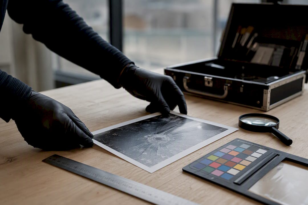 Hands manipulating forensic evidence photo