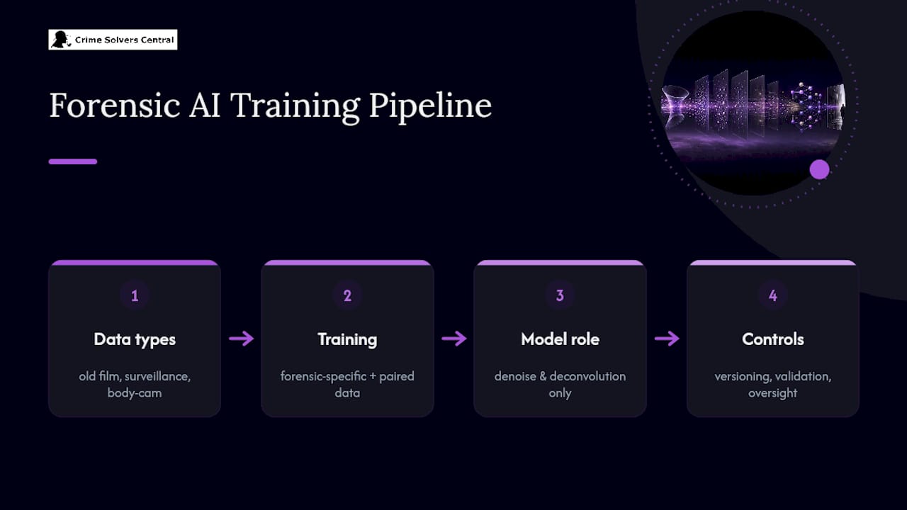 Diagram of forensic AI training methods for cold case images