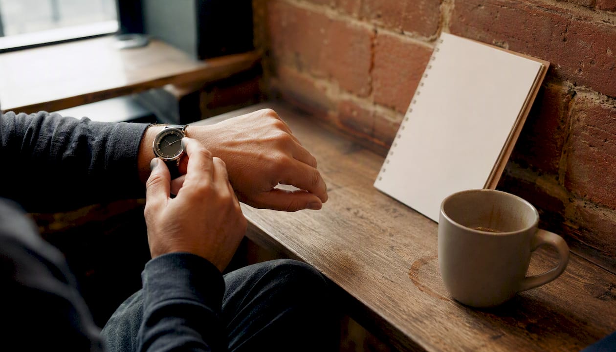 Volunteer pressing timer watch to manage mental health