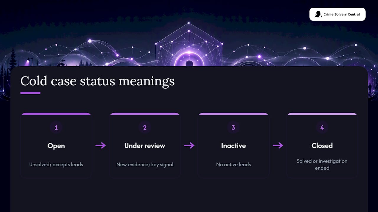 Diagram of cold case status definitions and transitions