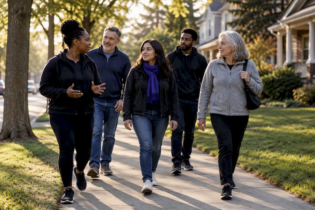 Neighbors participating in community awareness walk