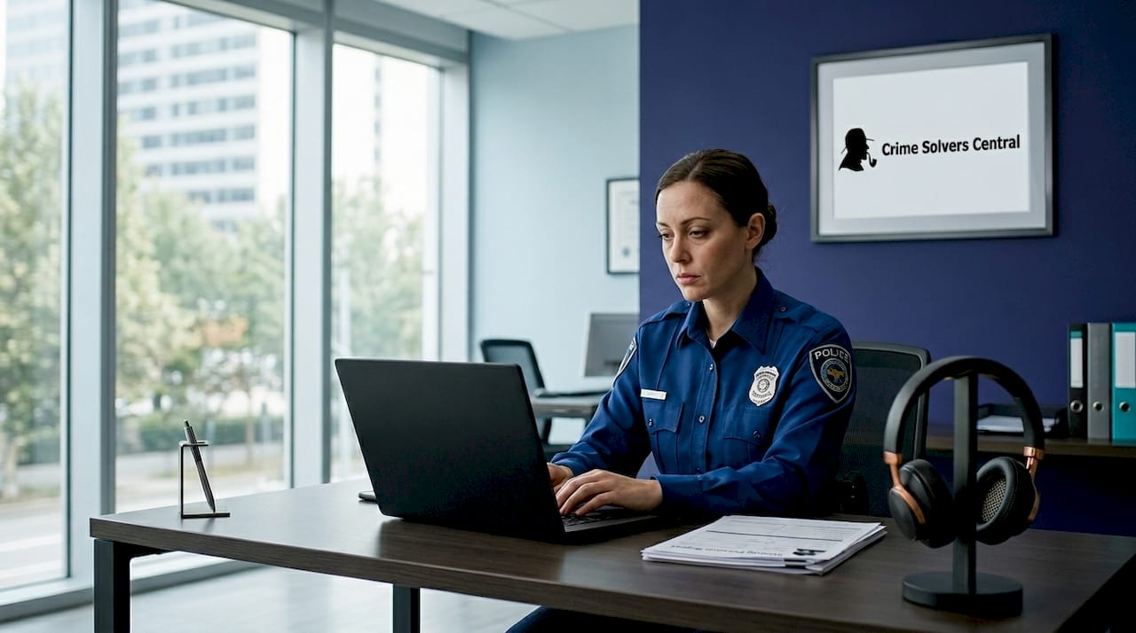 Police officer entering missing persons report data
