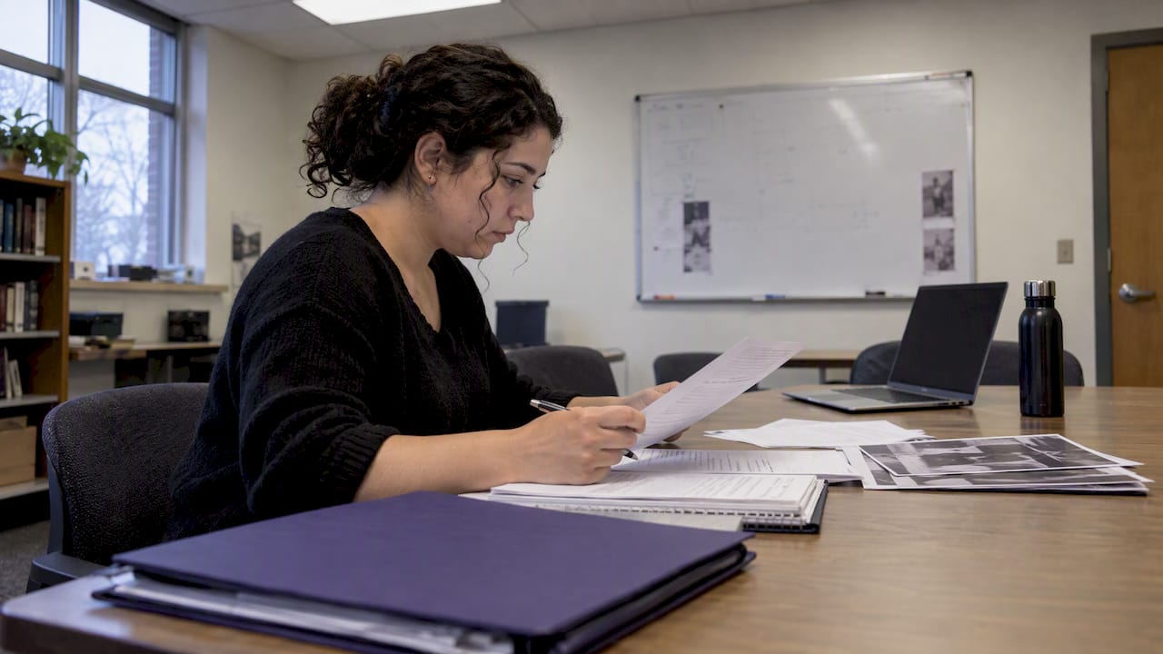 Researcher comparing homicide theory case materials