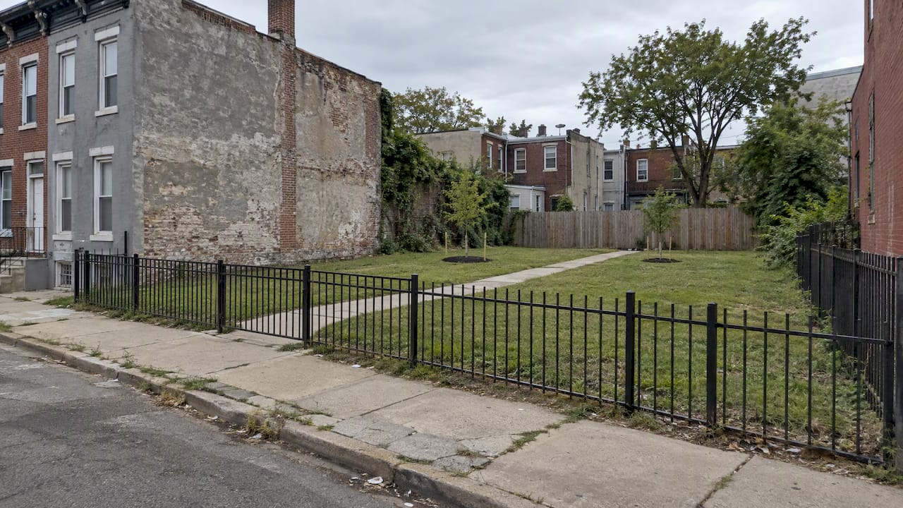 Remediated vacant lot in urban neighborhood