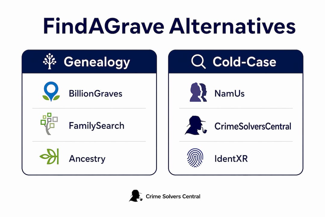 Infographic comparing FindAGrave alternatives for research