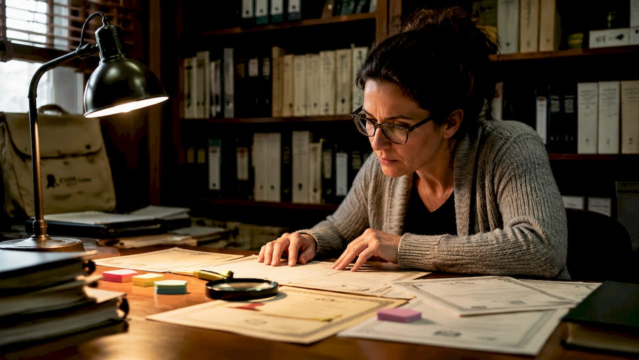 Forensic genealogist reviewing public records