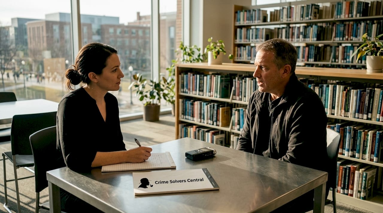 Criminologist interviewing witness during research