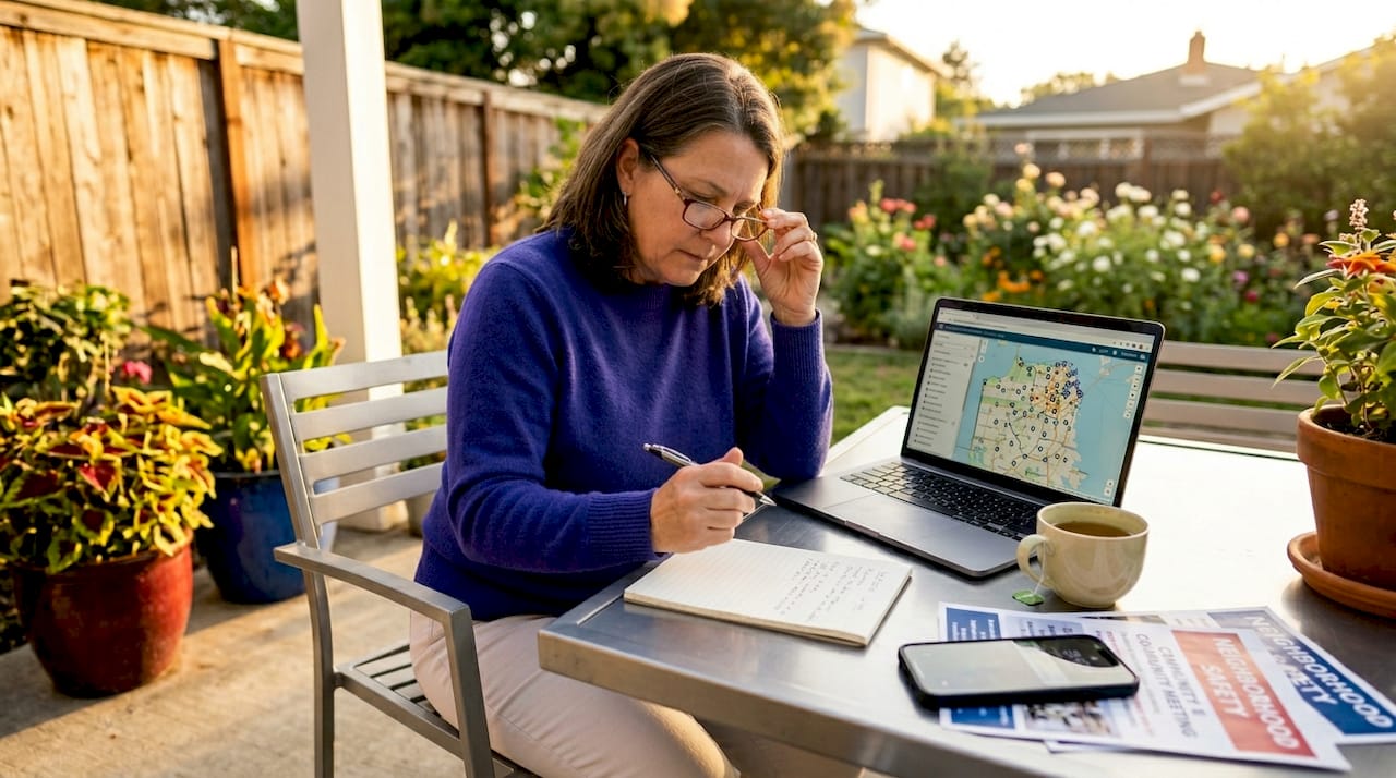 Community organizer reviewing homicide tip submissions