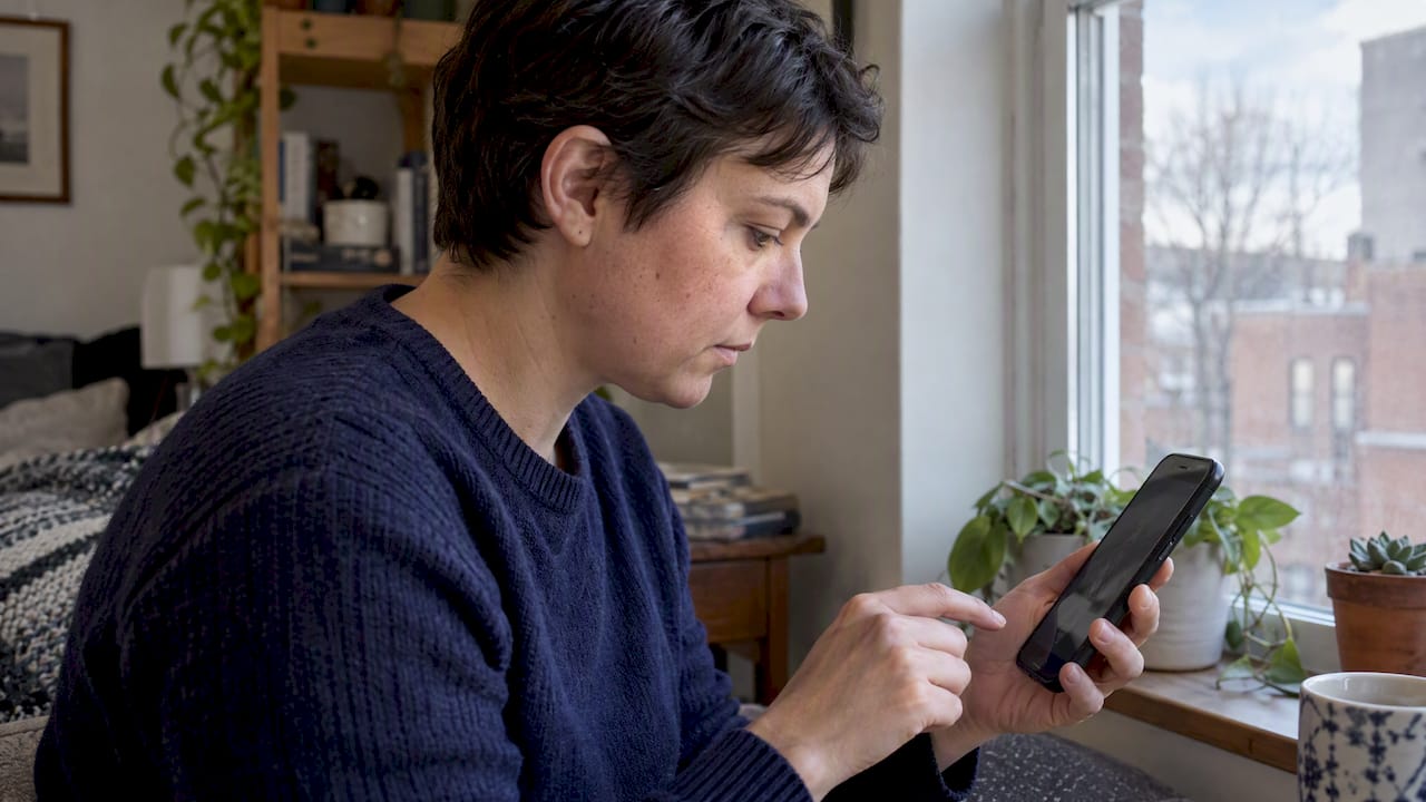 Person checking a case update before sharing