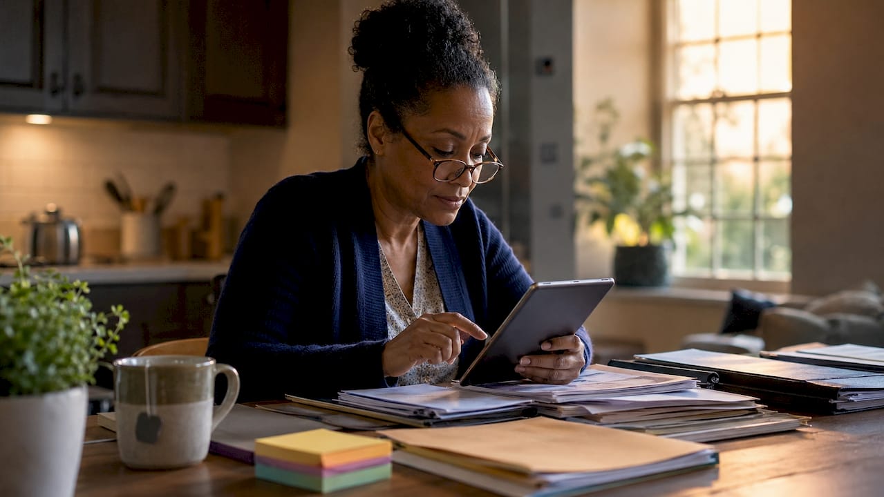 Data analyst reviewing homicide statistics documents