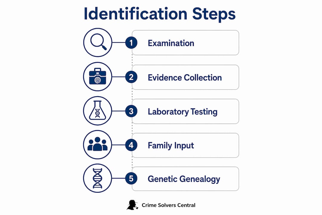 Infographic showing coroner identification process steps