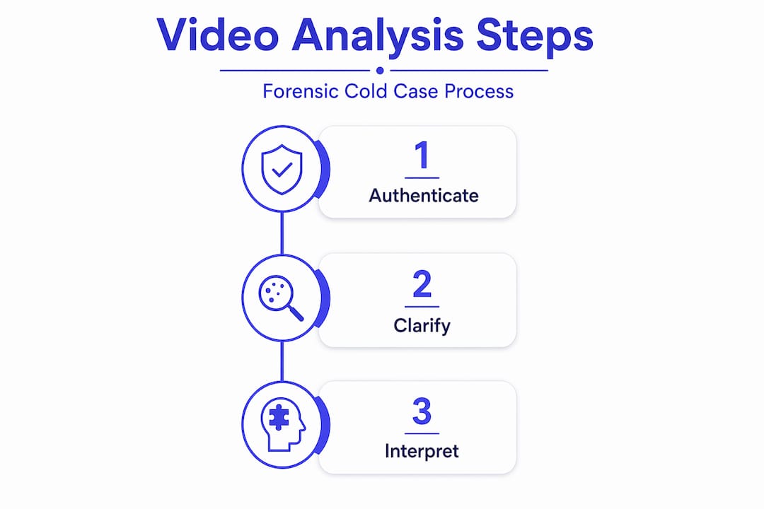 Infographic showing steps of cold case video analysis