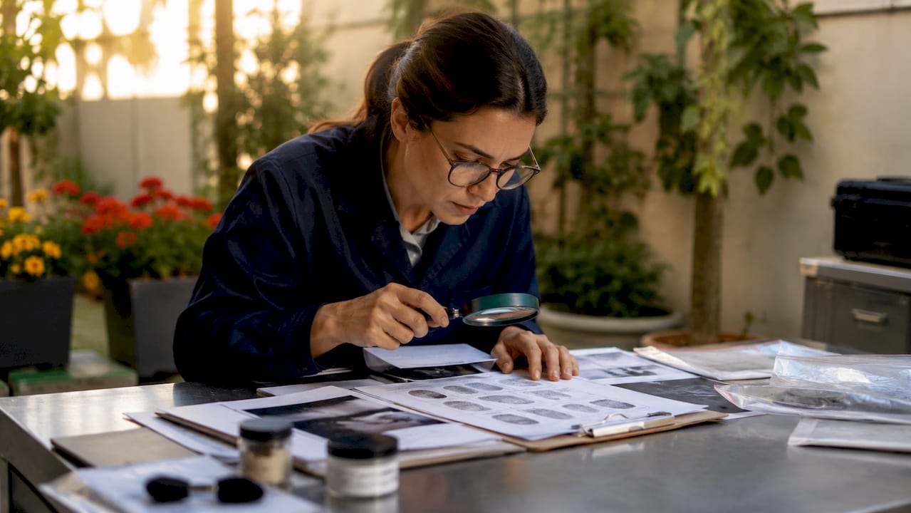 Forensic analyst reviewing cold case evidence