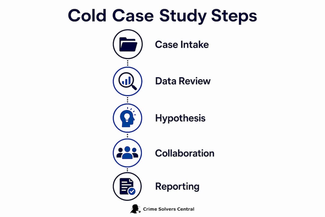 Infographic outlining academic cold case study steps