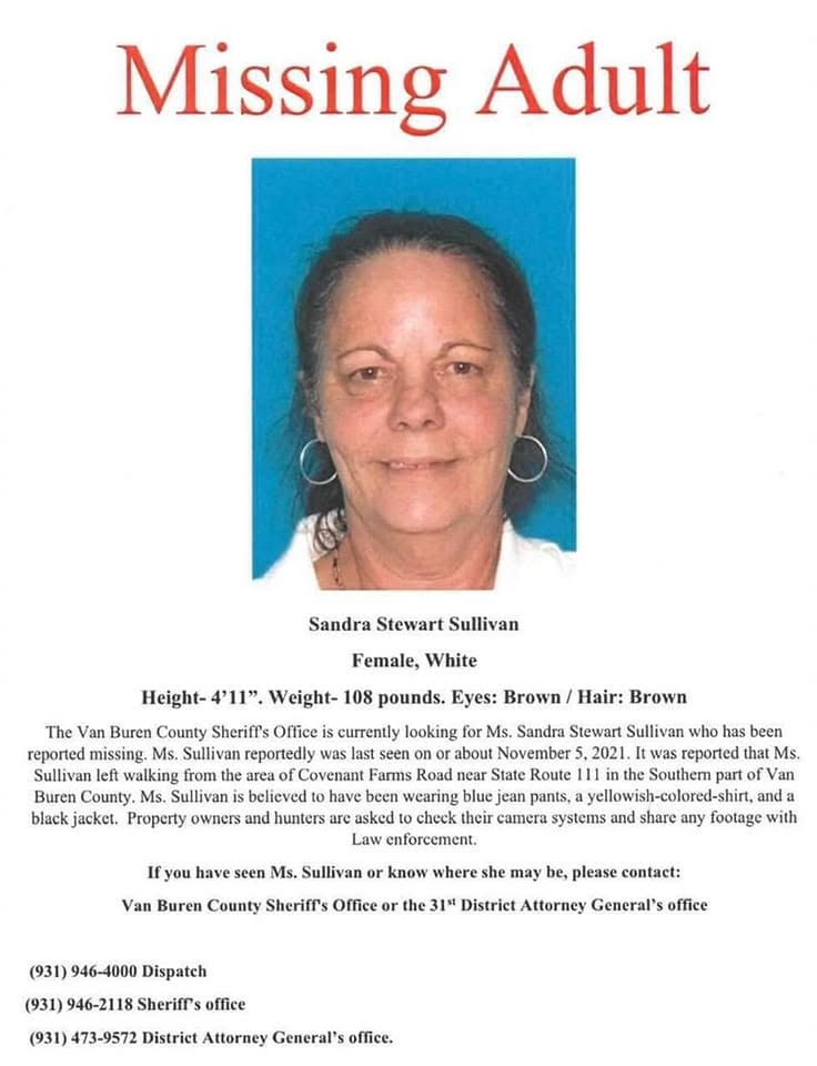 Sandra Sullivan missing person case in Spencer, Tennessee