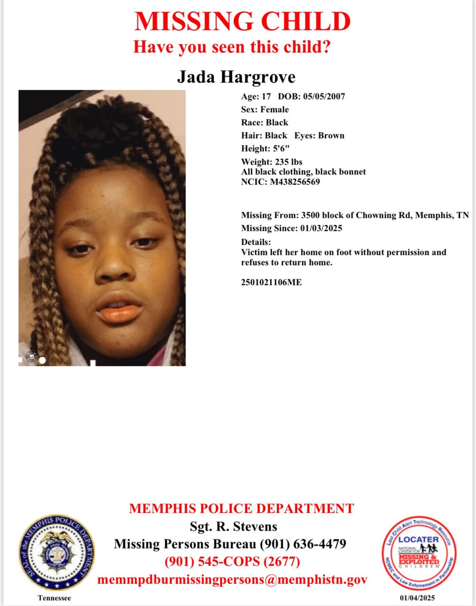 Jada Hargrove missing person case profile photo