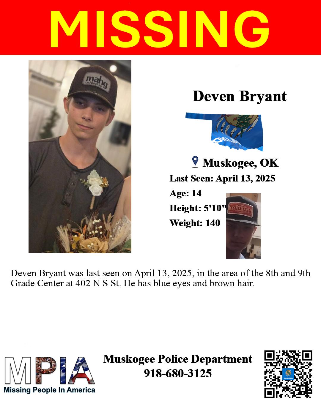 Deven Bryant missing person case in Muskogee, Oklahoma